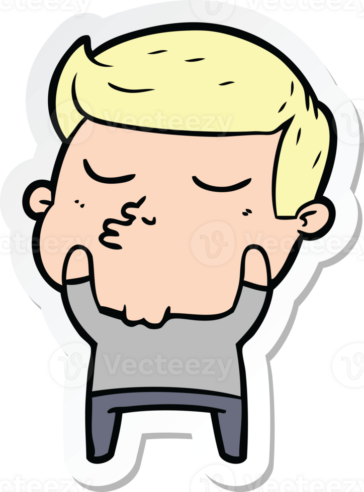 sticker of a cartoon model guy pouting png