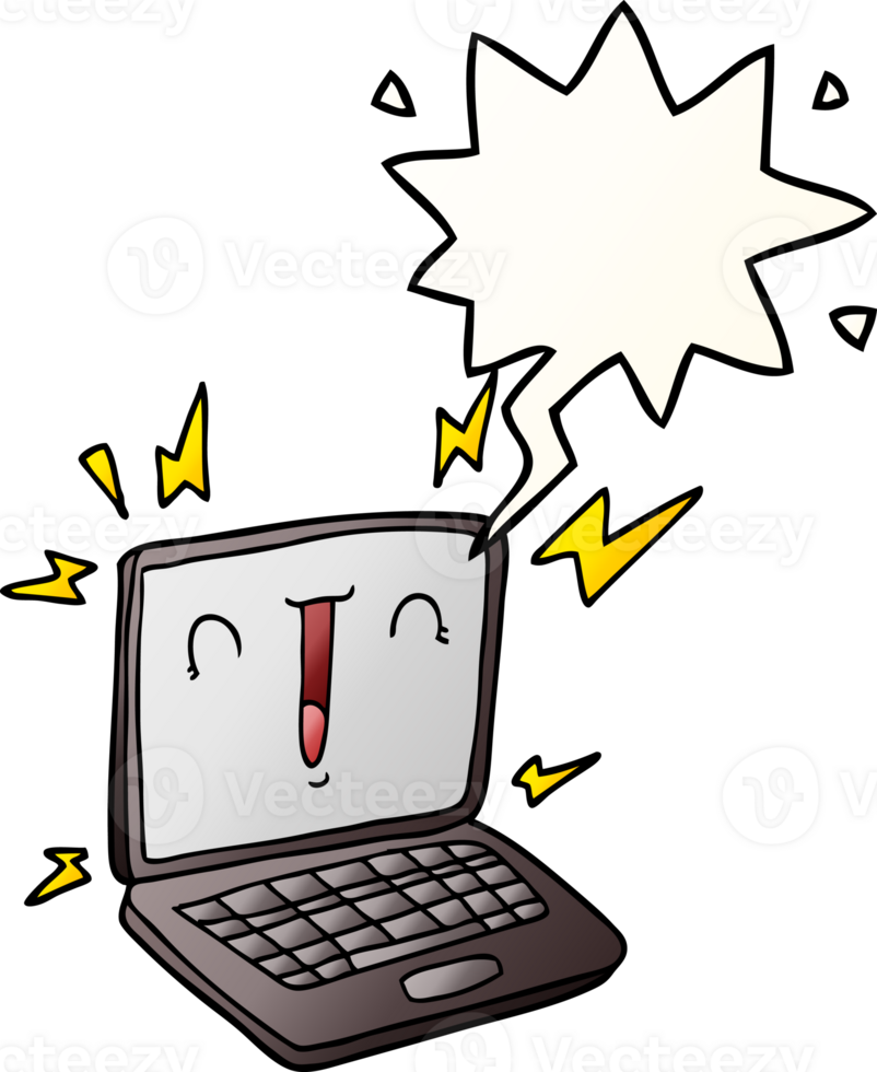 cartoon laptop computer with speech bubble in smooth gradient style png