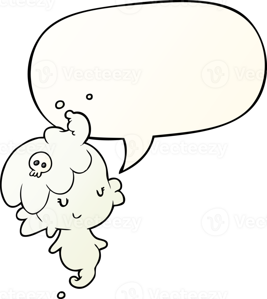cute cartoon ghost girl with speech bubble in smooth gradient style png