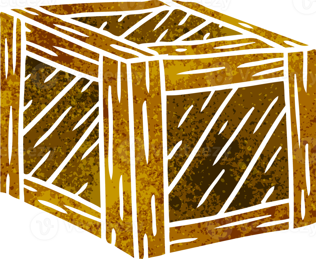 hand drawn retro cartoon doodle of a wooden crate png
