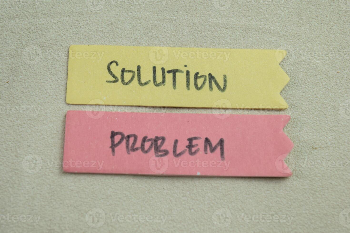 Concept of Solution Problem write on sticky notes isolated on Wooden Table. photo