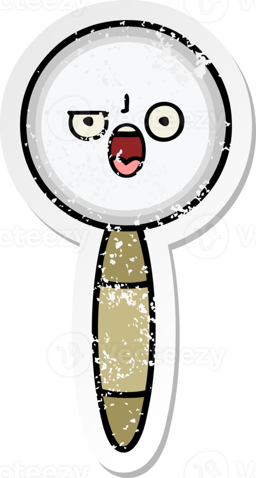 distressed sticker of a cute cartoon magnifying glass png