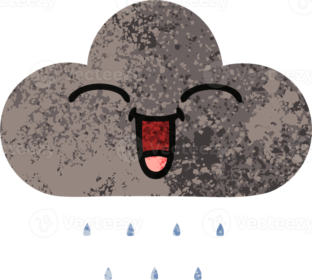 retro illustration style cartoon of a storm rain cloud png