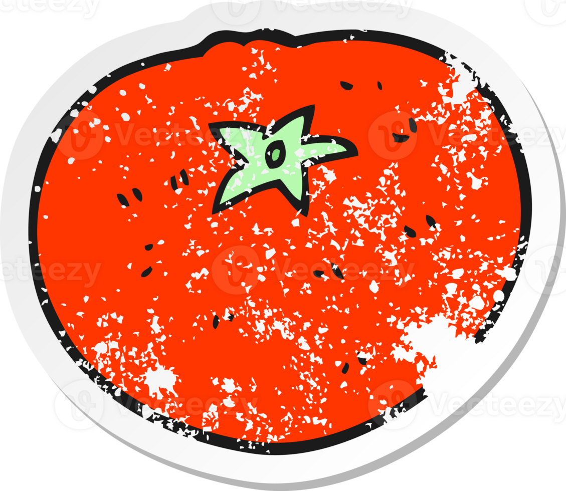 retro distressed sticker of a cartoon tomato png