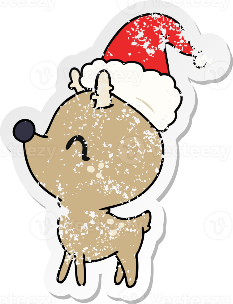 hand drawn christmas distressed sticker cartoon of kawaii deer png