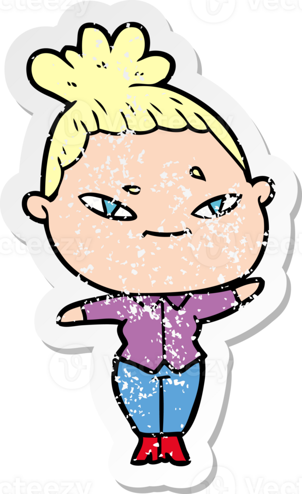 distressed sticker of a cartoon woman png