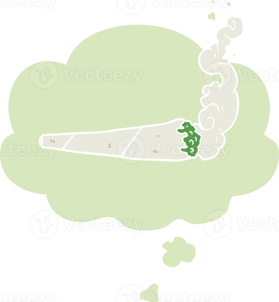 cartoon marijuana joint with thought bubble in retro style png