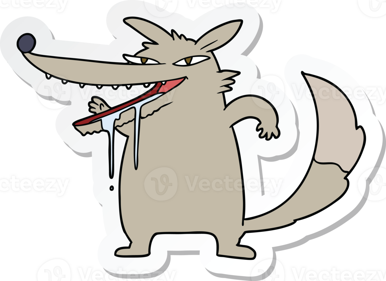 sticker of a hungry cartoon wolf png