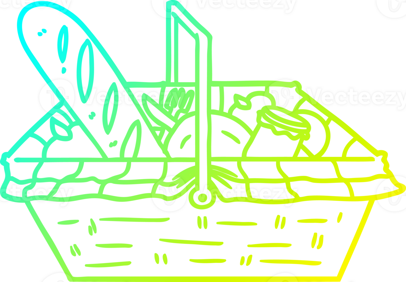 cold gradient line drawing of a cartoon picnic basket png