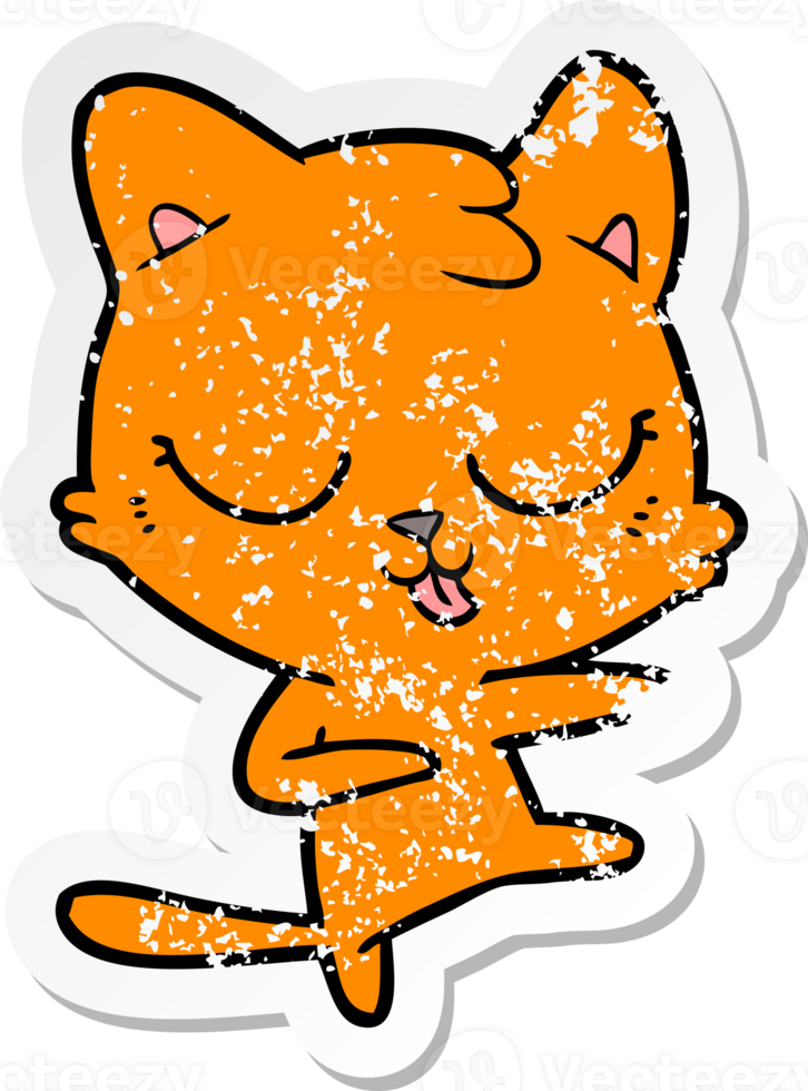 distressed sticker of a cartoon hissing cat png
