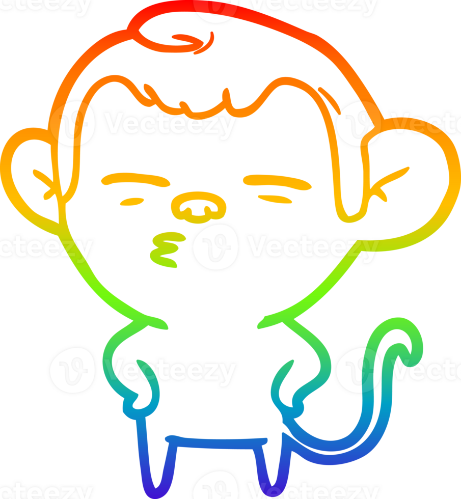 rainbow gradient line drawing of a cartoon suspicious monkey png