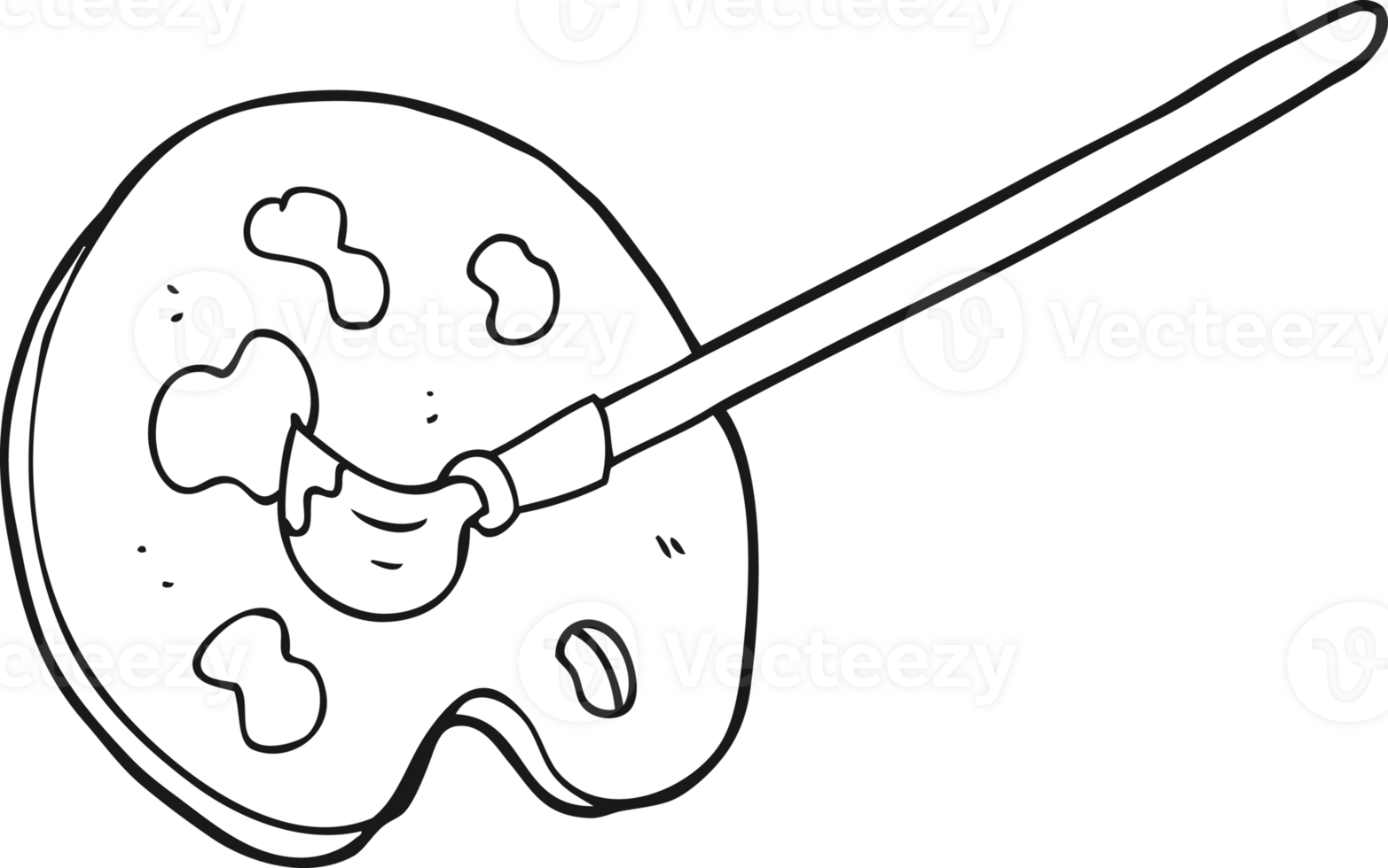 hand drawn black and white cartoon artist palette png