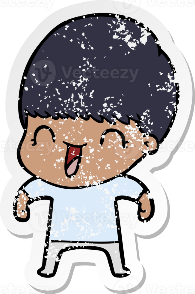 distressed sticker of a happy cartoon boy png