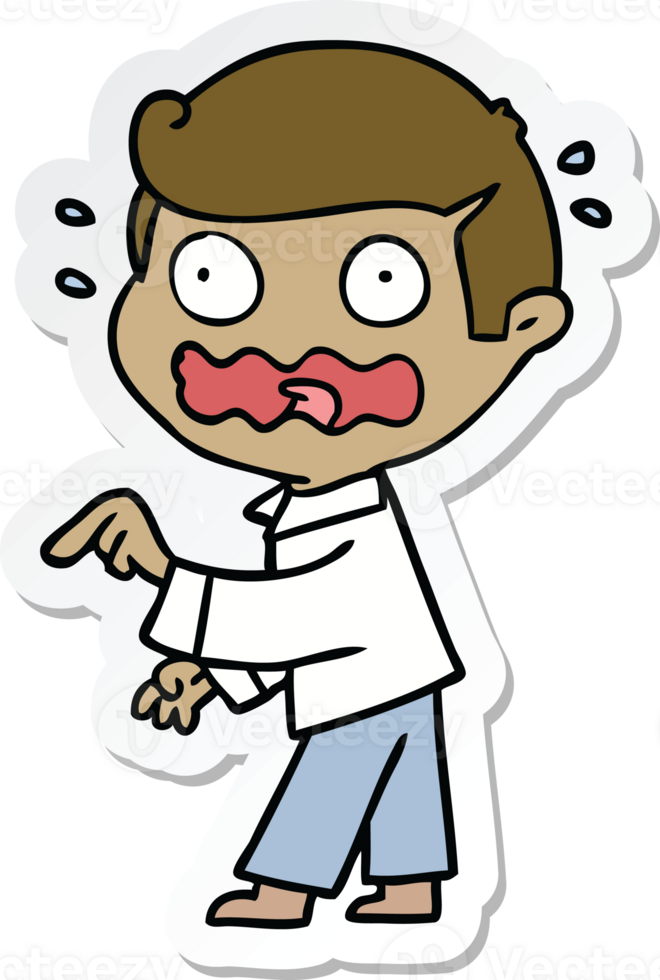 sticker of a cartoon stressed out pointing png