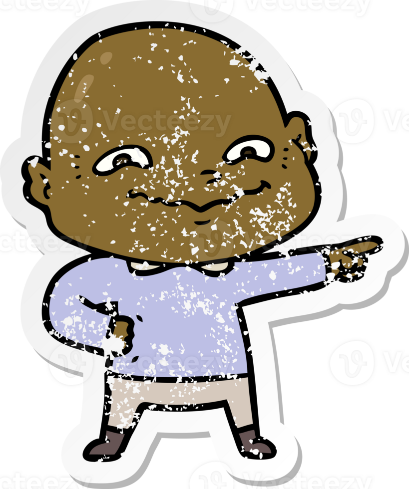 distressed sticker of a cartoon creepy guy png