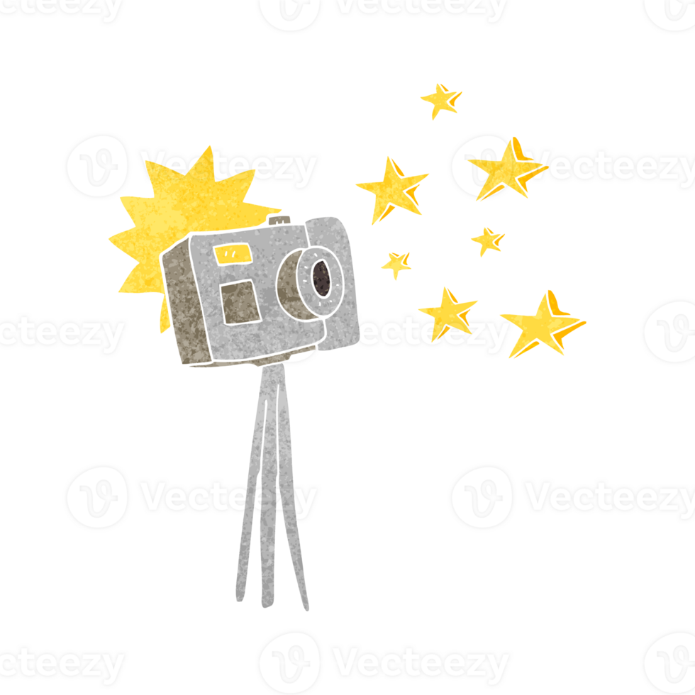mão retro desenho animado Câmera em tripé com instantâneo png