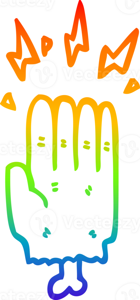 rainbow gradient line drawing of a cartoon magic halloween zombie hand png