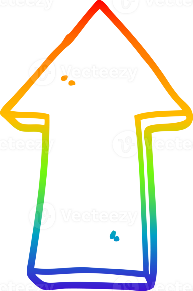 rainbow gradient line drawing of a cartoon arrow png