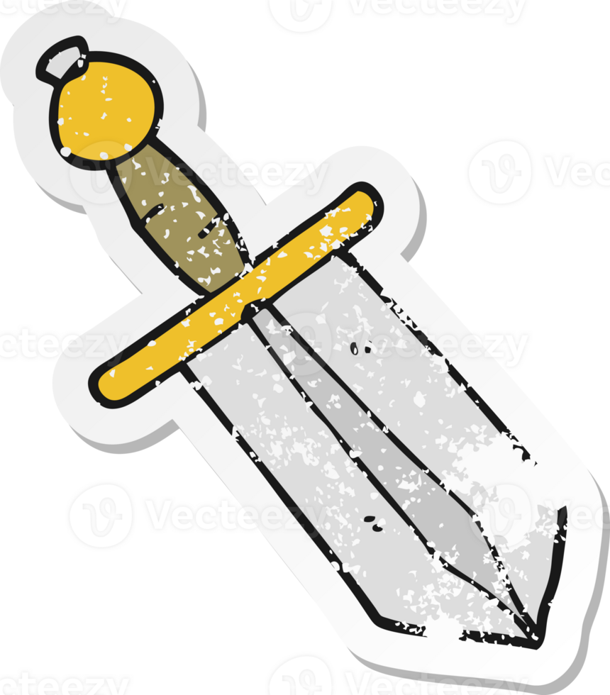 distressed sticker of a cartoon dagger png