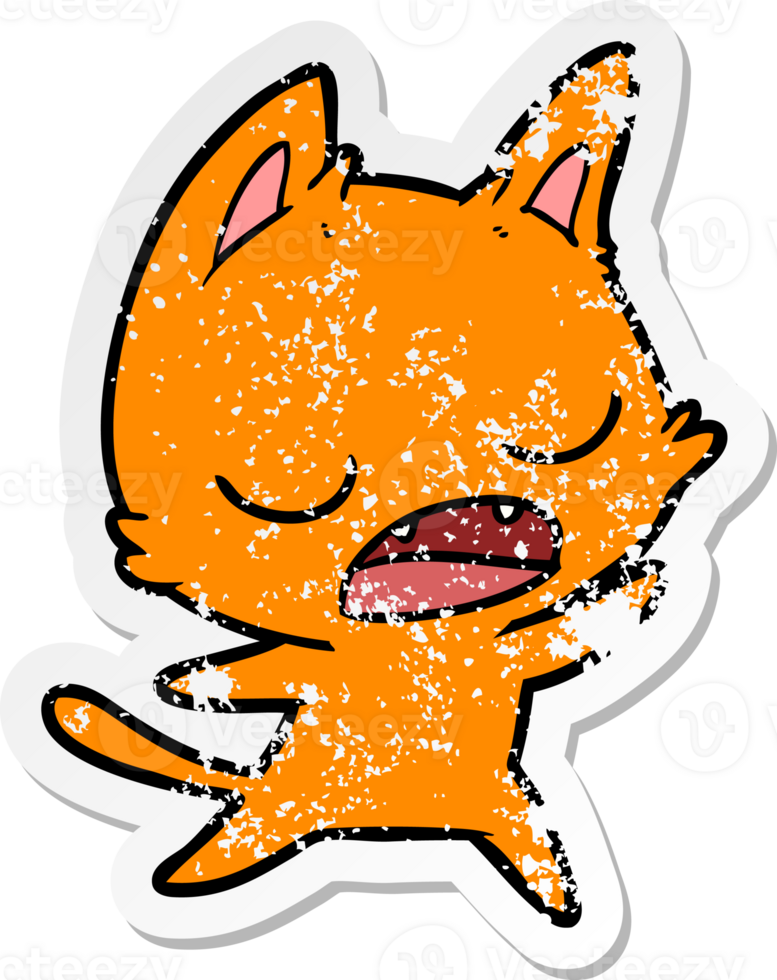 distressed sticker of a talking cat cartoon png