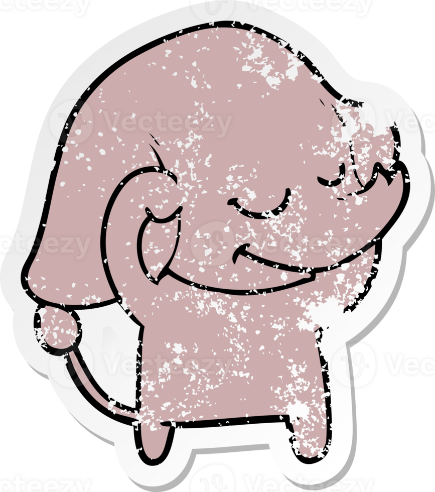distressed sticker of a cartoon smiling elephant png