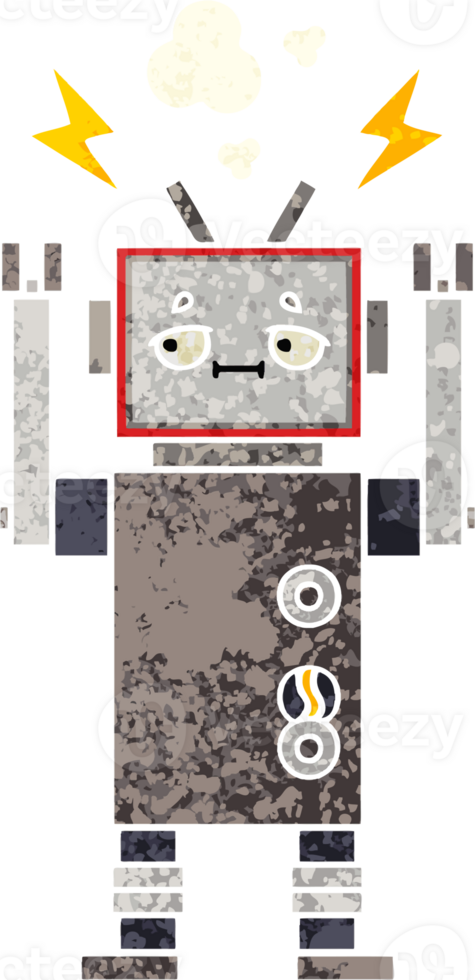 retro illustration style cartoon of a robot png