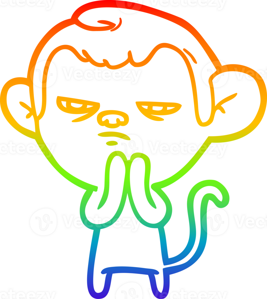 rainbow gradient line drawing of a cartoon monkey png