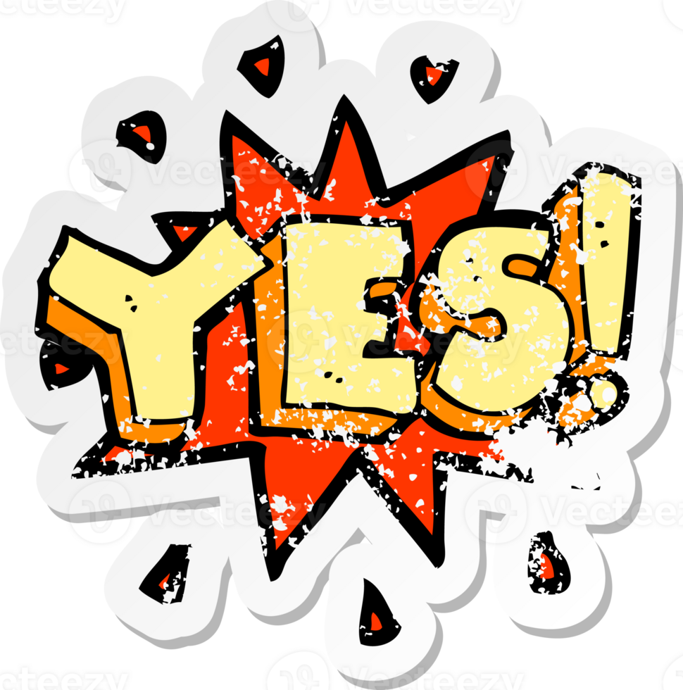 retro distressed sticker of a cartoon yes symbol png