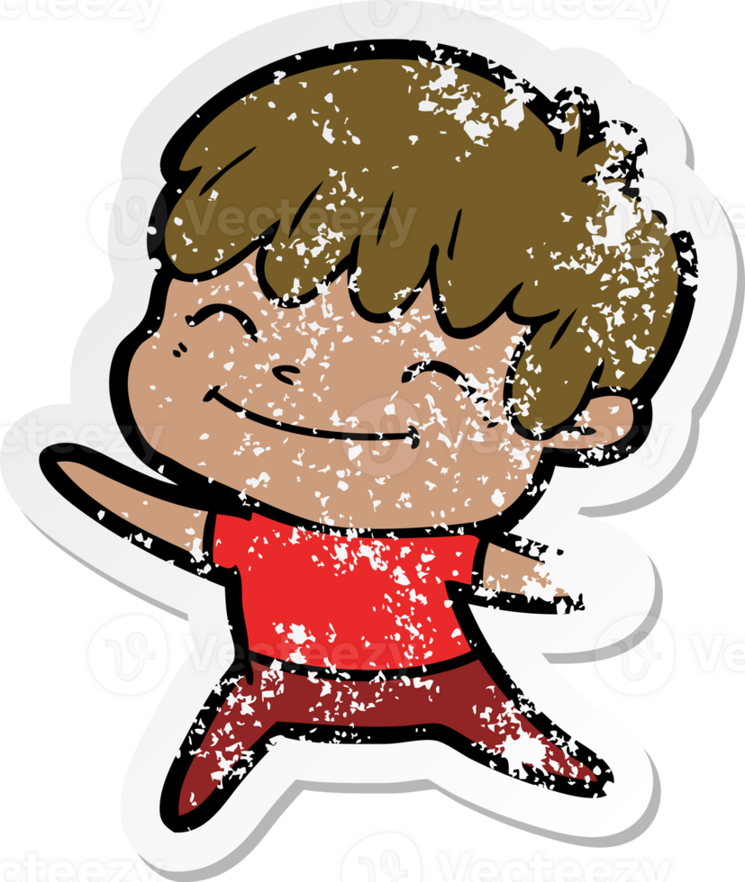 distressed sticker of a cartoon happy boy png