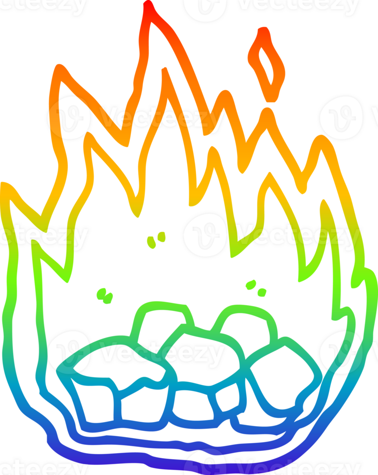 rainbow gradient line drawing of a cartoon burning coals png