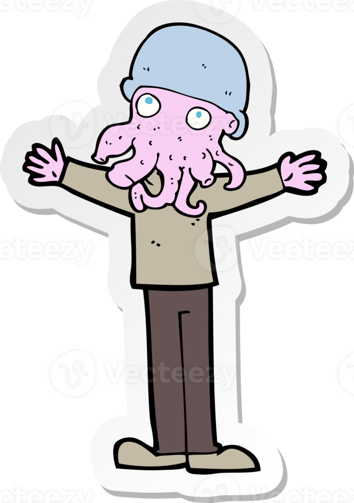 sticker of a cartoon alien squid face man png