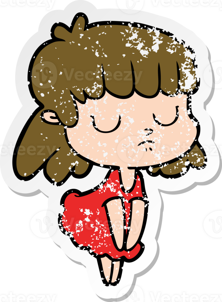 distressed sticker of a cartoon indifferent woman png