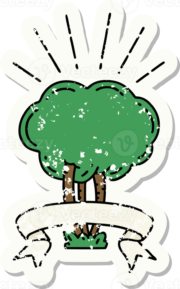 worn old sticker of a tattoo style tree png