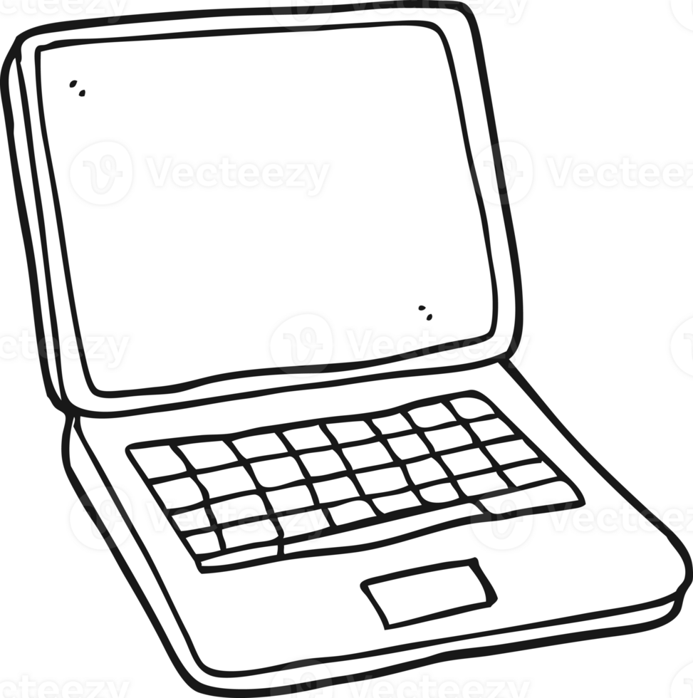 hand drawn black and white cartoon laptop computer png