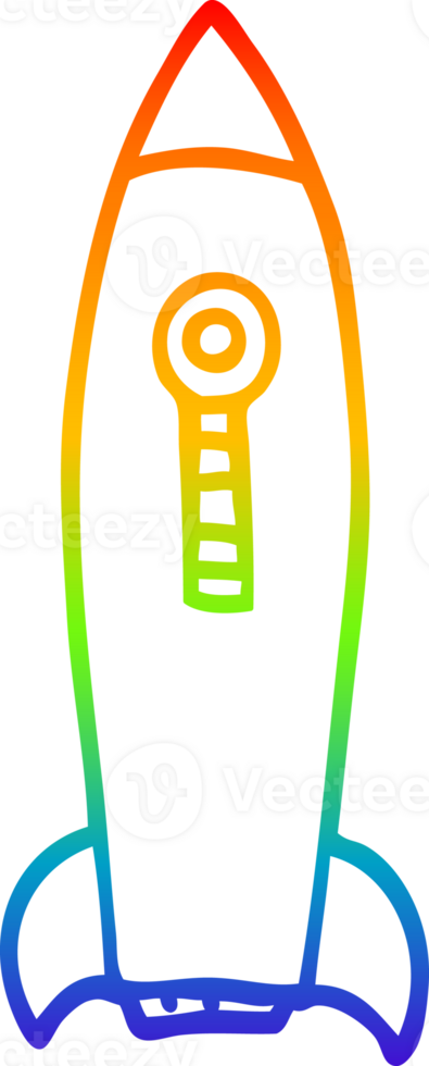 rainbow gradient line drawing of a cartoon space rocket png