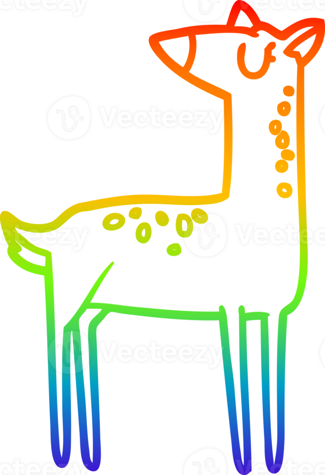 rainbow gradient line drawing of a cartoon deer png