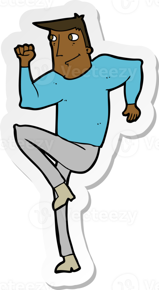 sticker of a cartoon man jogging on spot png