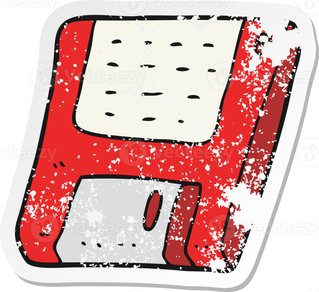 retro distressed sticker of a cartoon old computer disk png