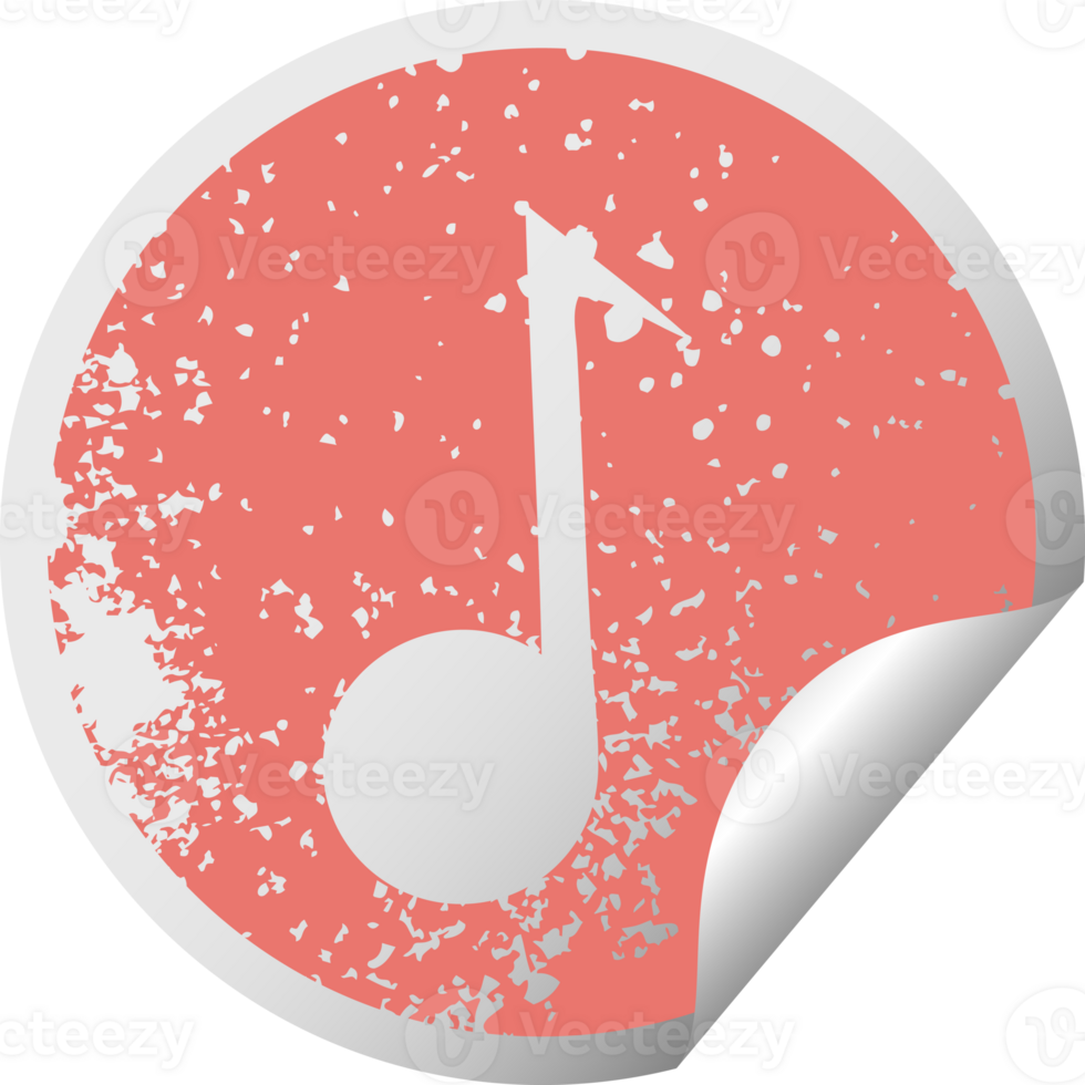 distressed circular peeling sticker symbol of a musical note png
