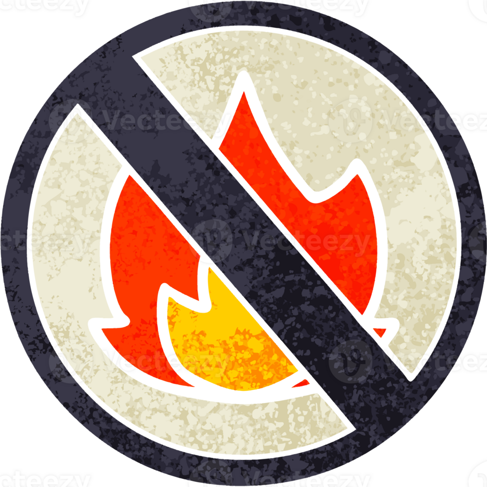 retro illustration style cartoon of a no fire sign png