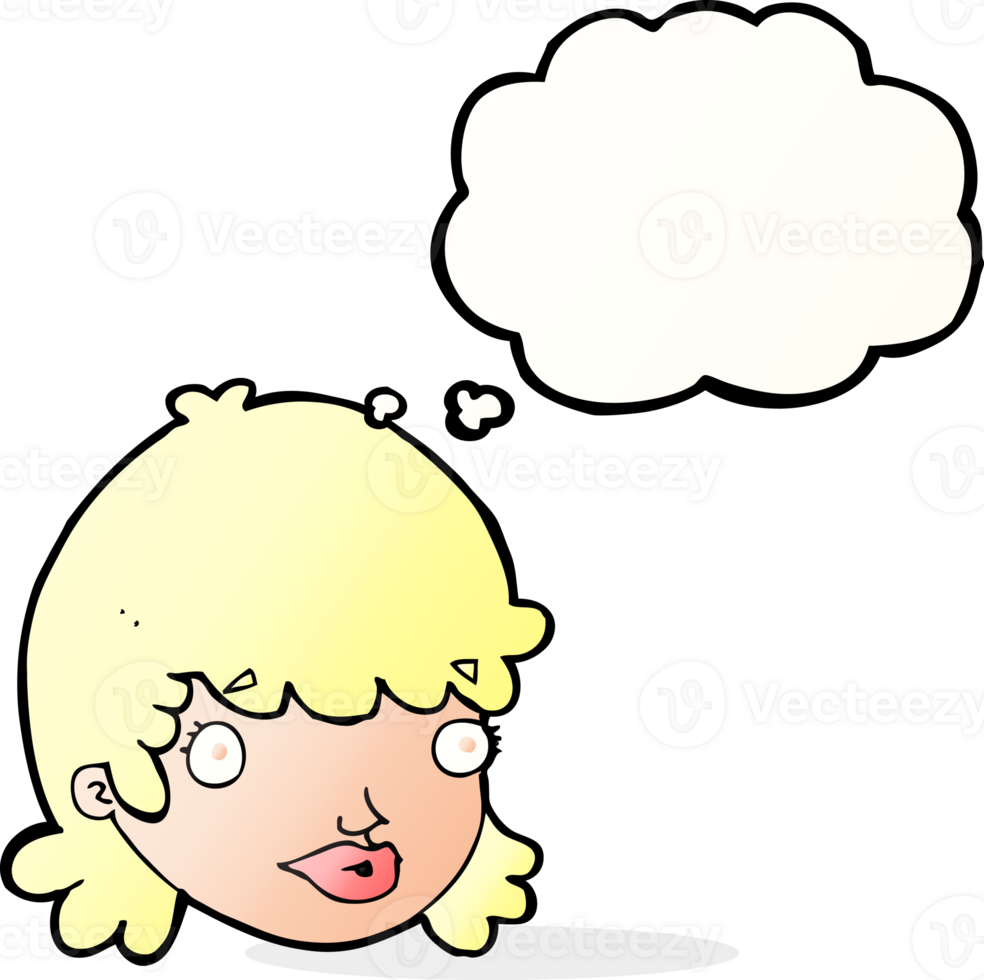 cartoon female face with surprised expression with thought bubble png