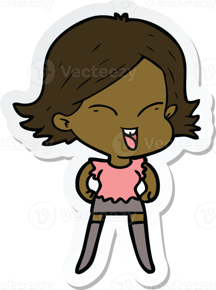 sticker of a happy cartoon girl png