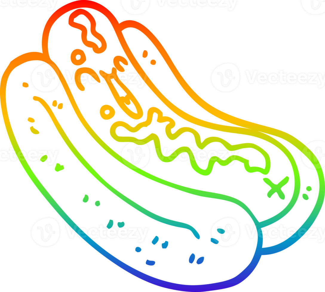 arco Iris gradiente linha desenhando do uma desenho animado cachorro quente dentro pão com ketchup png