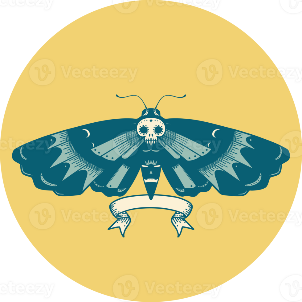 tattoo style icon with banner of a deaths head moth png