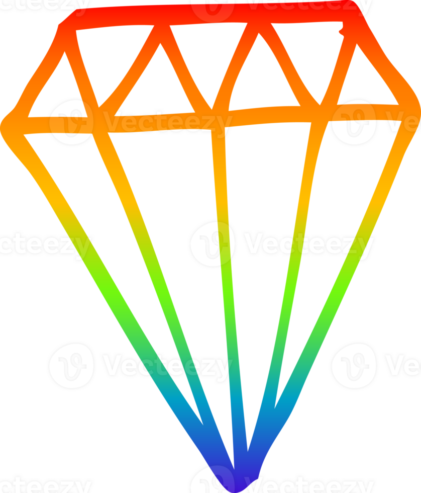 rainbow gradient line drawing of a cartoon tattoo diamond png