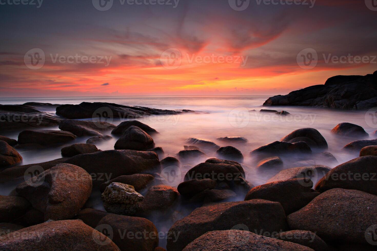 Beautiful view twilight with colorful clouds at sunset on Similan island, island No.4 at Similan national park, Phang Nga, Thailand photo