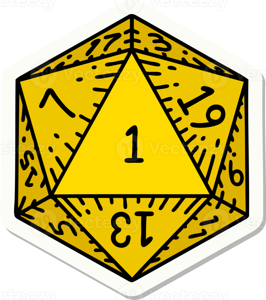 sticker of a natural 1 D20 dice roll png