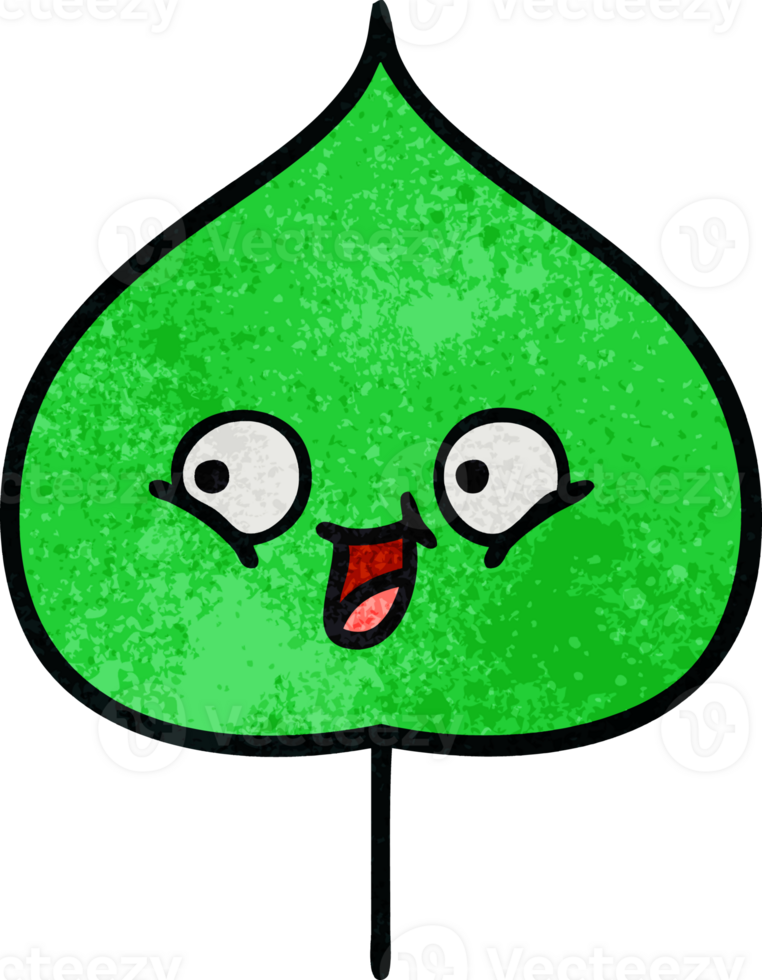 retro grunge texture cartoon of a expressional leaf png