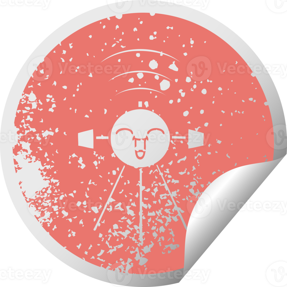 distressed circular peeling sticker symbol of a satellite png