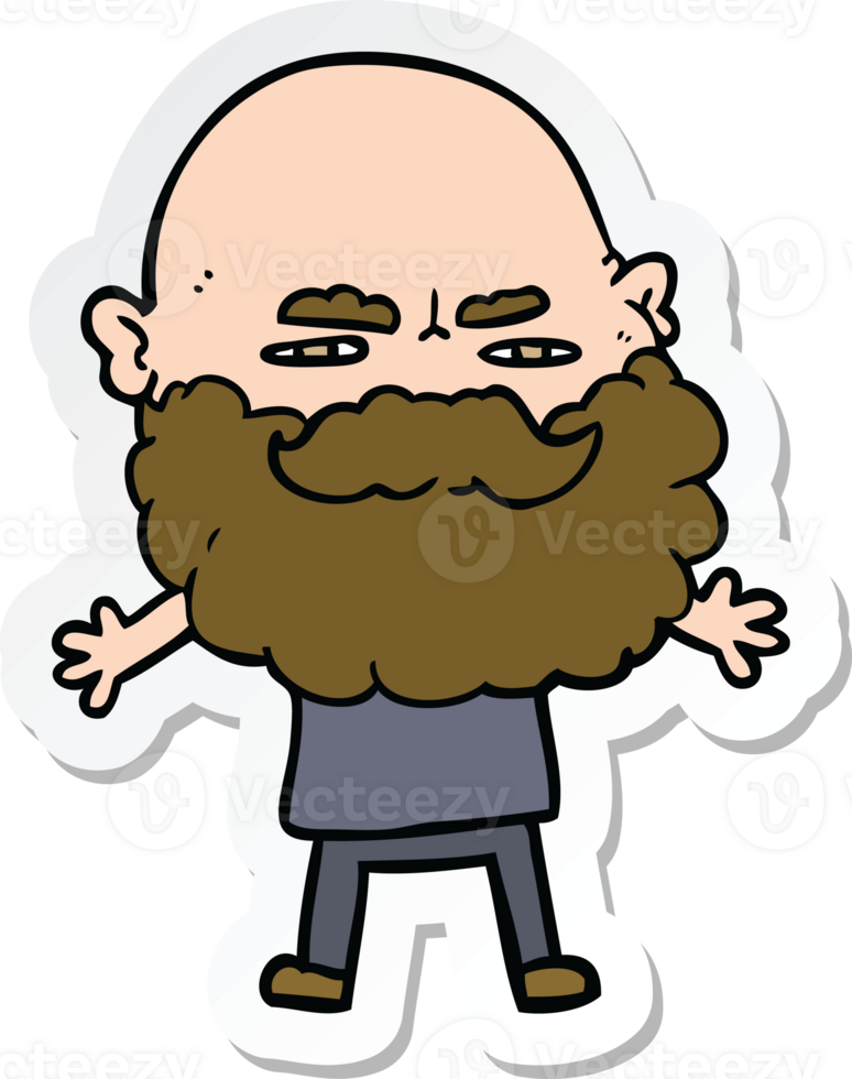 sticker of a cartoon man with beard frowning png